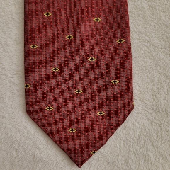 Made in Italy Jacquard Polyester Tie EUC Brick Red & Gold - Picture 9 of 9